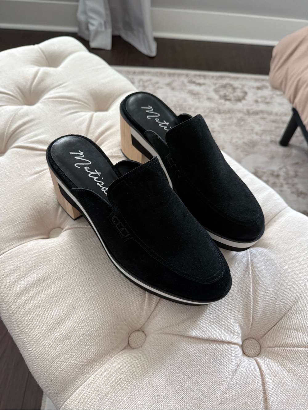 NEW‎ Matisse Black Leather Platform Block Heel Mules Size 9